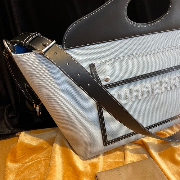 Burberry Leather and Canvas Tote Bag with Leather Strap - Picture 6 of 13